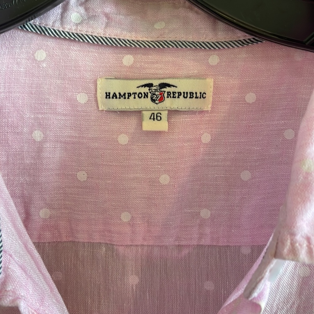 Linen shirt, Hampton Republic Pink dot , size 46/L, cool and cute for summer